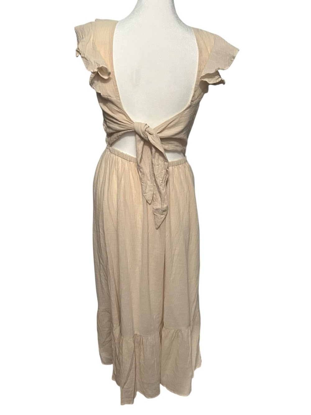 ASTR The Label Montreal Ruffle Midi Dress Bone Open Back Small - Picture 5 of 10